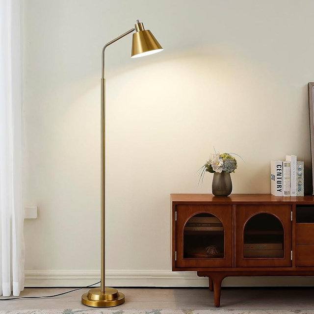Leasgy 65.3" Floor Lamps for Living Room, Floor Lamp for Bedroom, Dual-Base Industrial Standing Lamp, Adjustable-Head Corner Lamp, Modern Tall Lamp, Living Room Light, Bulb Included, Glod
