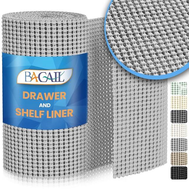 BAGAIL Drawer and Shelf Liner, 12 in X 20 Ft Non-Adhesive Shelf Liners for Kitchen Cabinets, Thick Strong Grip Liners for Desk, Shelves, Bathroom Drawers, Cabinet Protection - LightGrey