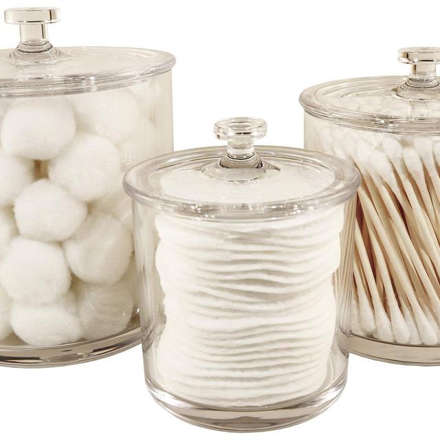 NEATOPOLIS Premium Acrylic Apothecary Jars Set of 3 | Crystal Clear Plastic Storage Canisters with Lids | Bathroom, Kitchen, Laundry, Craft Room, Office, Pet Station, or Medical Station