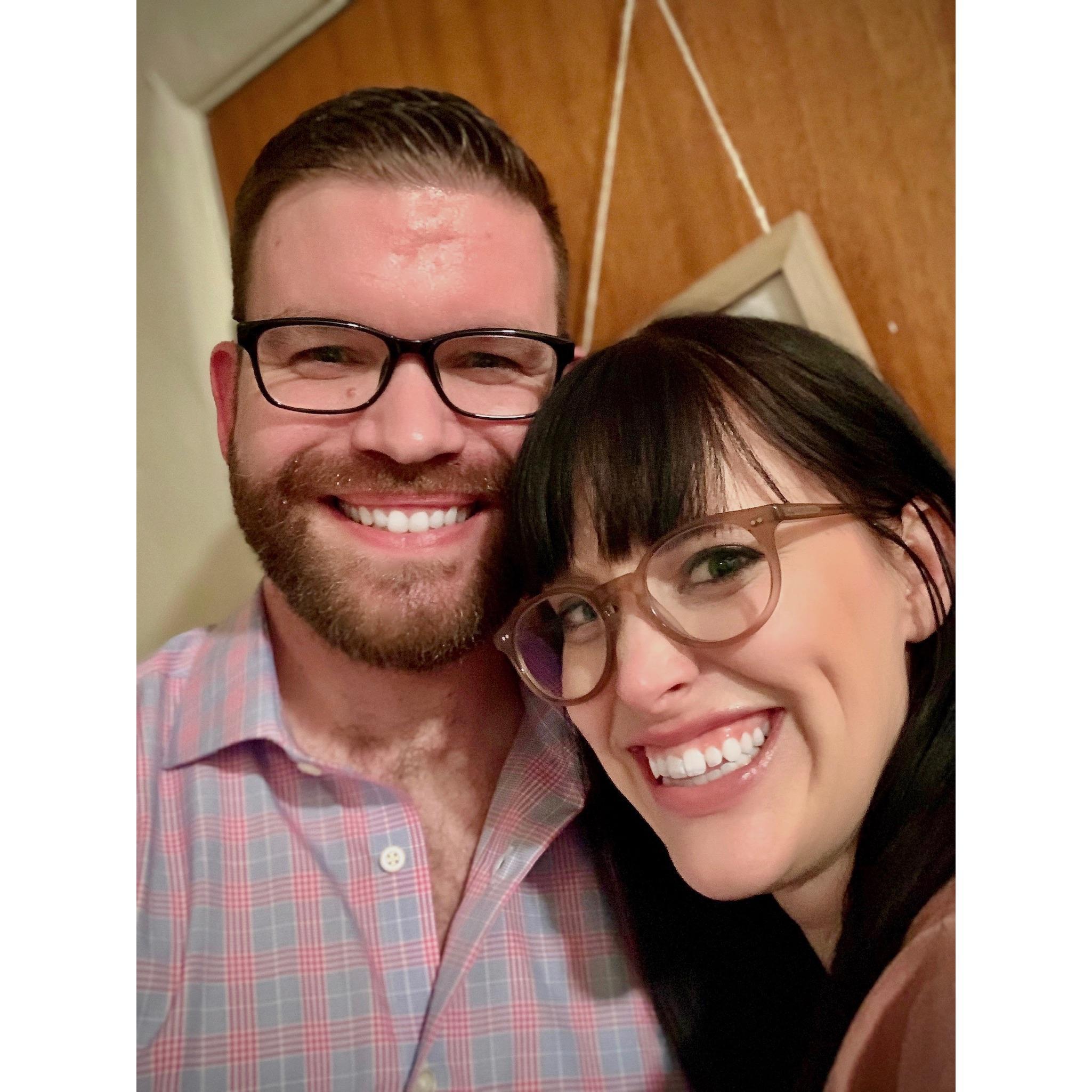 Our first ever photo as a couple, taken just before heading out to our first ever Valentine's Day dinner.