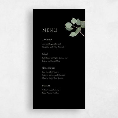 Black Wedding Menu - Bransford