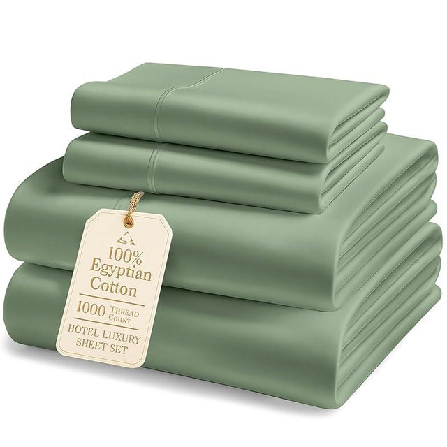 1000 Thread Count 100% Egyptian Cotton King Size Sheets – Silky Sateen Weave, Naturally Cooling & Durable, Ultra-Soft Luxury You Can Feel, Hotel Comfort, 15" Deep Pocket King Sheet Set – Iceberg Green