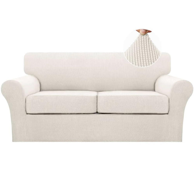 Turquoize 3 Piece Sofa Covers For 2 Cushion Couch Sofa Slipcover Soft Couch Cover For Dogs-Washable Sofa Furniture Covers With 2 Individual Cushion Covers, Feature Thick Fabric (2 Cushion Sofa, Ivory)