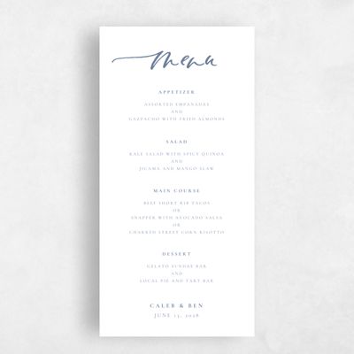 White Wedding Menu - Dover