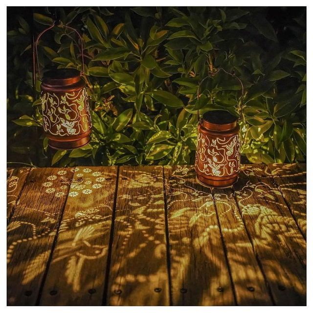 2 Pack Solar Hummingbird Lanterns Outdoor Hanging Decor Lantern,Waterproof Hollow Out Metal Decorative Garden Light,Graceful Decoration for Patio,Yard,Landscape,Walkway,Festival