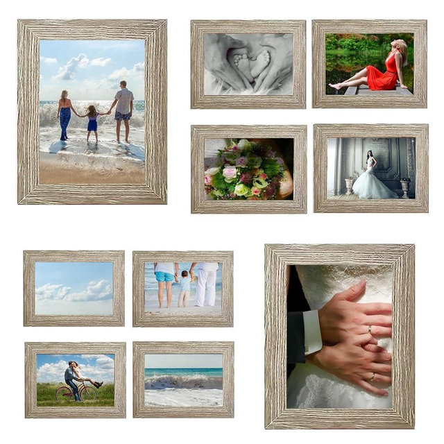 Picture Frames Set 10 Pack Collage Picture Frames,Gallery Wall Frame Set with Four 8x10, Four 5x7, Four 4x6, Farmhouse Rustic Photo Frames for living room Wall Gallery Decor or Desk,Grey