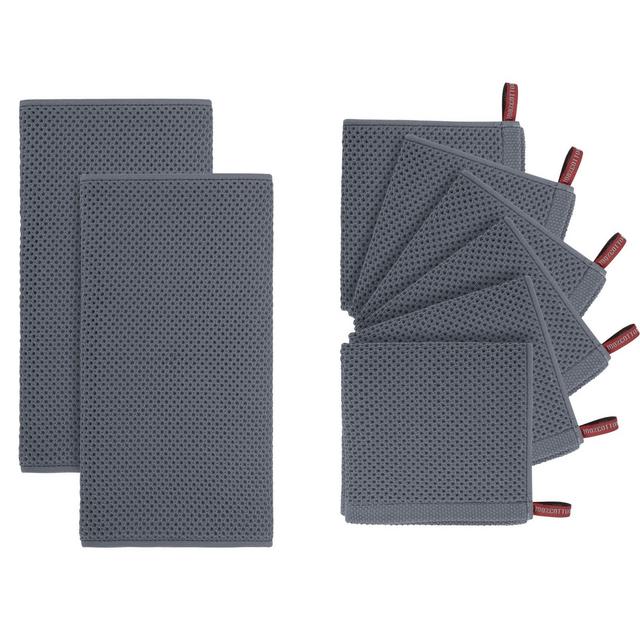 PiccoCasa 100% Cotton Absorbent Kitchen Quick Drying Towel and Dishcloth Towels 8 Pcs Dark Gray 13" x 27"+13" x 13"