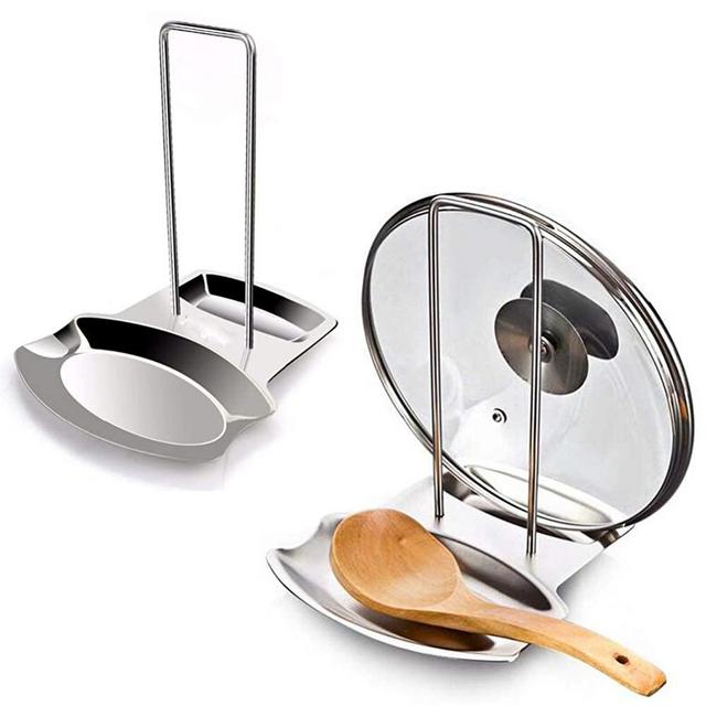 Pot Lid Holder Spoon Rest,Stainless Steel Utensils Pan Pot Cover Lid Rack Stand Organizer,Multifunctional Storage Soup Spoon Rests Rack Kitchen Decor Tool