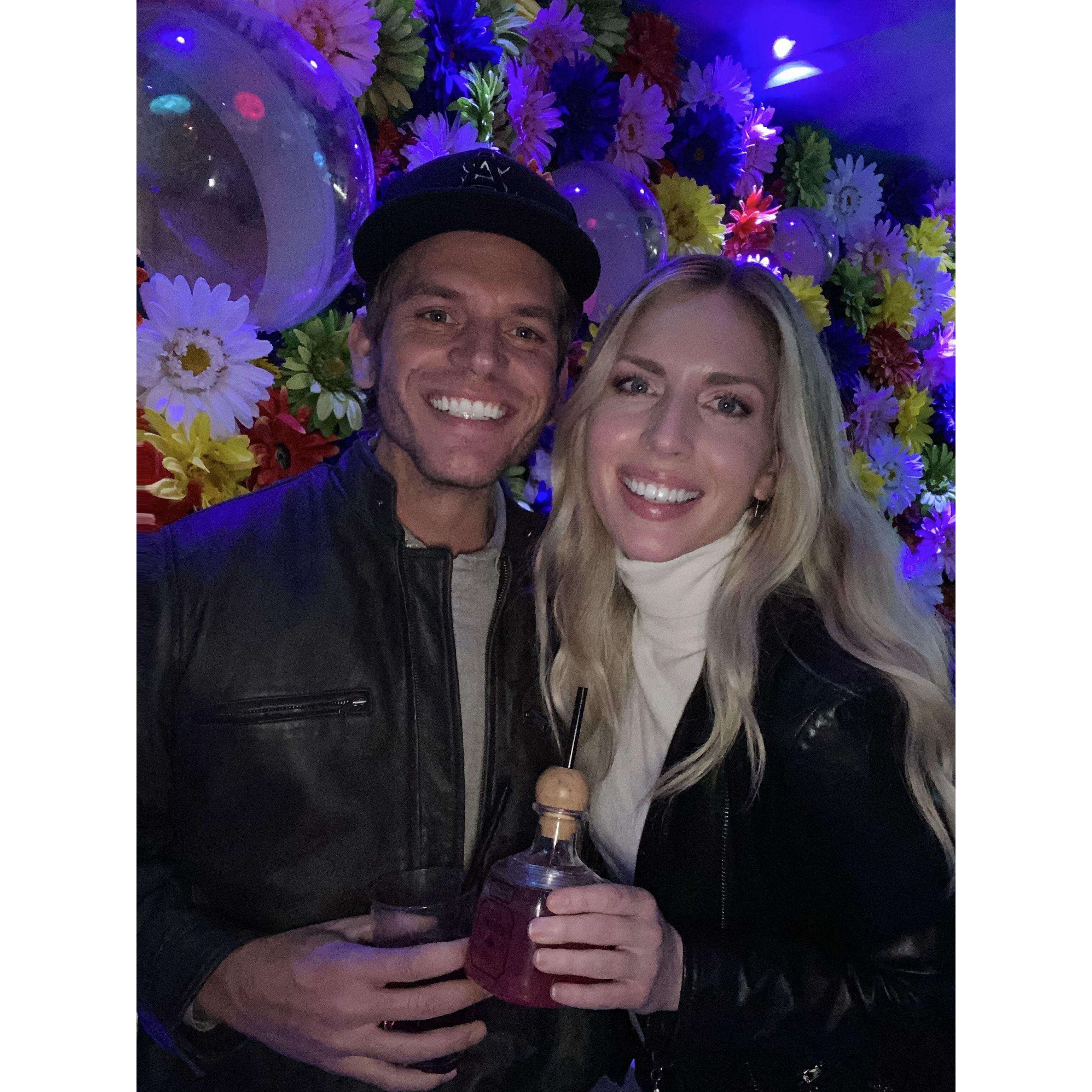 Out celebrating right after we moved in together, January 2022