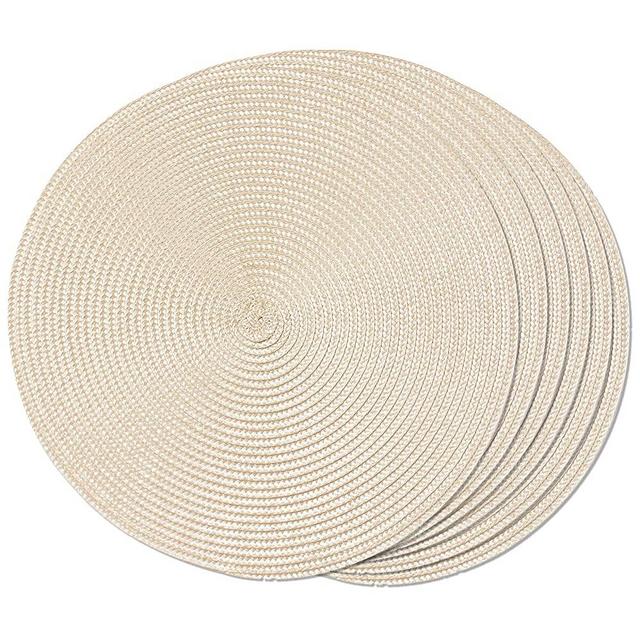 FunWheat Round Braided Placemats Set of 6 Table Mats for Dining Tables Woven Washable Non-Slip Place mats 15 inch for Wedding Birthday (Ivory, 6pcs)