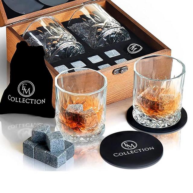 EMcollection Whiskey Glass | Whiskey Stones Set | Bourbon Gifts for Men | Whiskey Accessories | Wiskey Chilling Stones | Ideal Valentine Gift for Men, Her, Him
