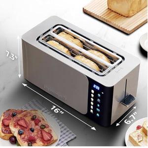 Elite Gourmet SmartToast Digital Long Slot 4 Slice Toaster, 1.5” Wide Slots for Thick Breads & Bagel Function, LED Touch Screen, Countdown Timer, 6 Shades, Stainless Steel