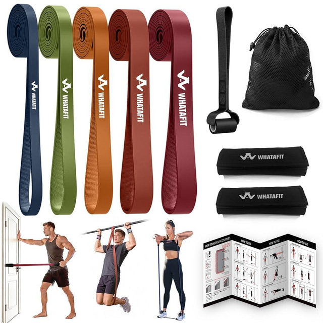 WHATAFIT Resistance Bands,Pull Up Assist Bands Set with Handles, Exercise & Workout Bands with Door Anchor for Men & Women – Home Fitness Equipment for Strength Training, Stretching
