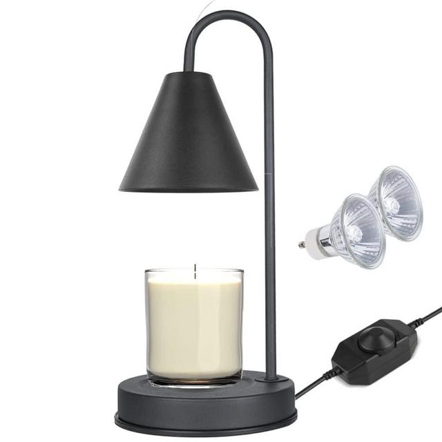 Mocalido Dimmable Candle Warmer Lamp for Jar Candles, Electric Candle Melter Lamp, Metal Candle Lamp Wax Warmer for Candle Large Jar Home Decor, Black Lamp with 2 Bulbs, for Valentine's Day Gift