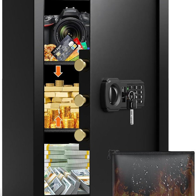 21.65"H Anti-Theft Safe Box, 5.0 cu ft Large Home Safe with A4 Fireproof Bag, Electronic Safety Box with Keypad Lock, Backup Keys, External Power Supply Box, Document Safes for Money Medicine Document