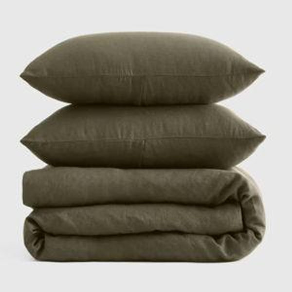 European Linen Duvet Cover Set in Dusty Olive