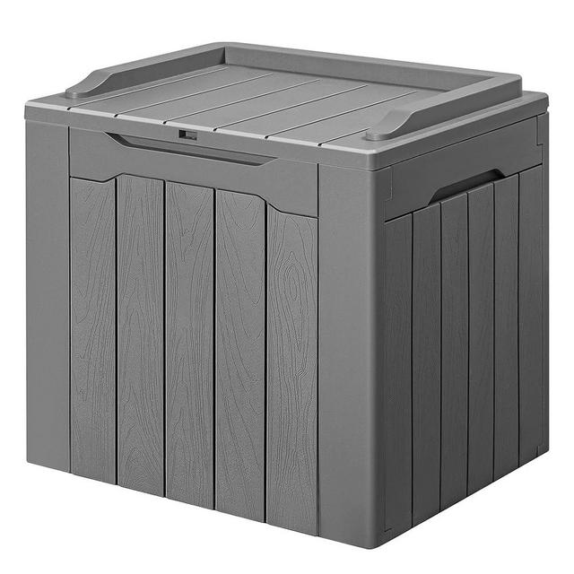 GUNJI 30 Gallon Small Deck Box Outdoor Waterproof Resin Storage Box Lockable Storage Container Outside Package Delivery Box (Gray)