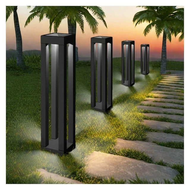Solar Powered Outdoor Floor Lamp, Stainless Steel Solar Street Lights, Solar Floor Lamp Waterproof Deck Lights for Garden, Yard, Pathway, Porch