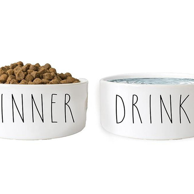 Dinner And Drinks Funny Farmhouse Ceramic Pet Food Bowls Set (Large)