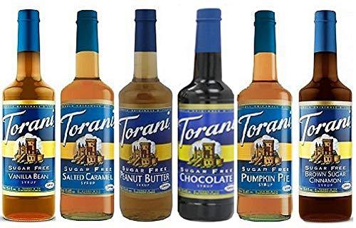 Torani Winter SugarFree Syrup 6 Pack, Pumpkin Pie, Chocolate, Salted Caramel, Peanut Butter, Brown Sugar Cinnamon, Vanilla Bean
