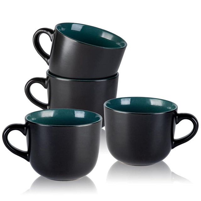 AmorArc 24 oz Soup Mugs with Handles, Jumbo Ceramic Bowls Mugs Set with handles for Coffee Cereal Cappuccino Snacks, Microwave&Dishwasher safe Soup Cups for Meal-Green