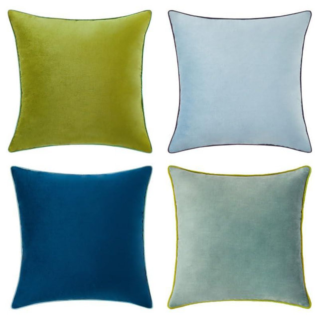 MONDAY MOOSE Decorative Throw Pillow Covers Cushion Cases, Set of 4 Soft Velvet Modern Double-Sided Designs, Mix and Match for Home Decor, Pillow Inserts Not Included (16x16 inch, Green/Blue)