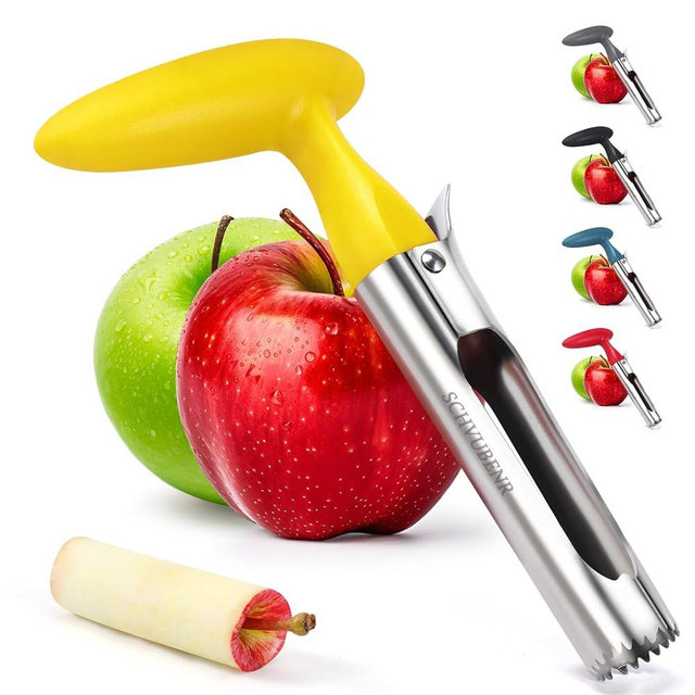 SCHVUBENR Premium Apple Corer Tool - Easy to Use and Clean - Sturdy Apple Core Remover with Sharp Serrature - Stainless Steel Corers for Apple and Pear - Core Fruits with Ease(Yellow)