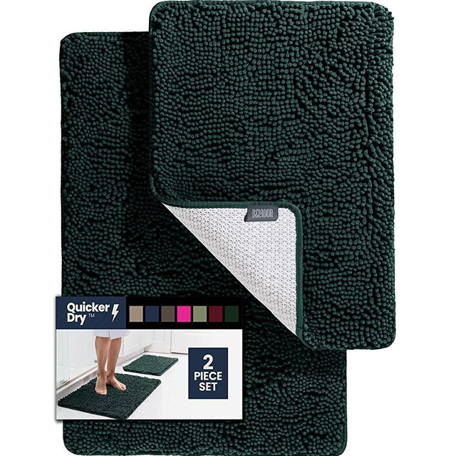 2 Piece Bathroom Rugs Bath Mat Set - Soft Plush Chenille Shower Mats For Bathroom Non-Slip Bath Rug With Rubber Backing, Ultra Absorbent Bath Rugs, Bathtub Mat, Bathroom Rug Mats - 30x20 + 24x17 Inch