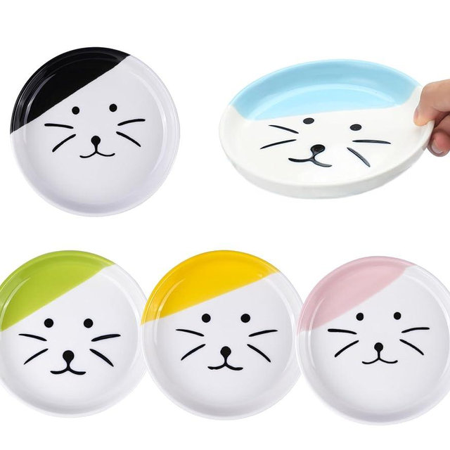Cat Food Bowl, Healthy Ceramic Cat Food and Water Bowl for Indoor Cat, Puppies, Anti Whiskers FatigueCat Dishes Set, Shallow Cat Food Dish for Wet Food, Cat Treat Plate, Dishwasher Safe, 5 Pcak