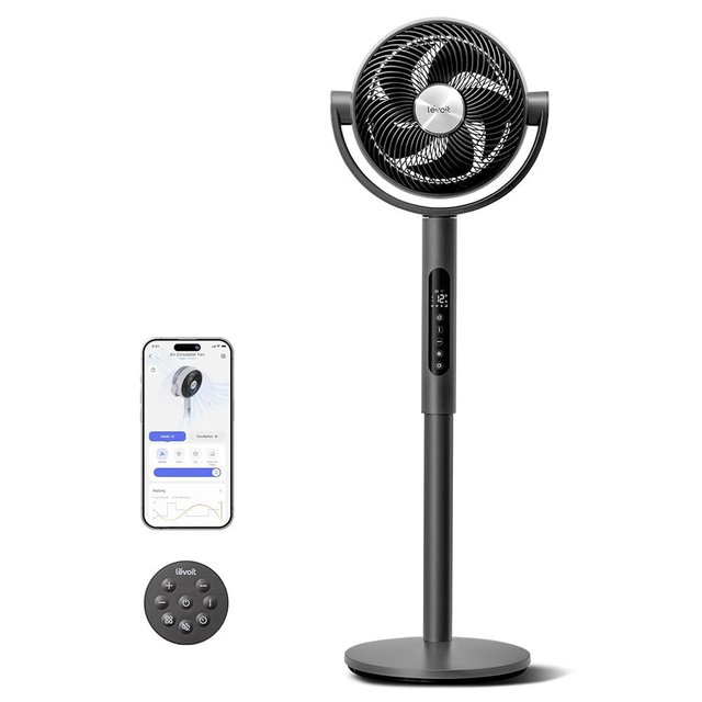 Levoit Standing Smart Fan for Bedroom, 1451CFM Ultra-High Airflow, 12H Timer with WiFi/Voice/Remoter, Auto 120°+90° Oscillating, Quite 20dB, 12 Speeds, 4 Modes, DC Motor, 2 in 1 Pedestal & Tabletop