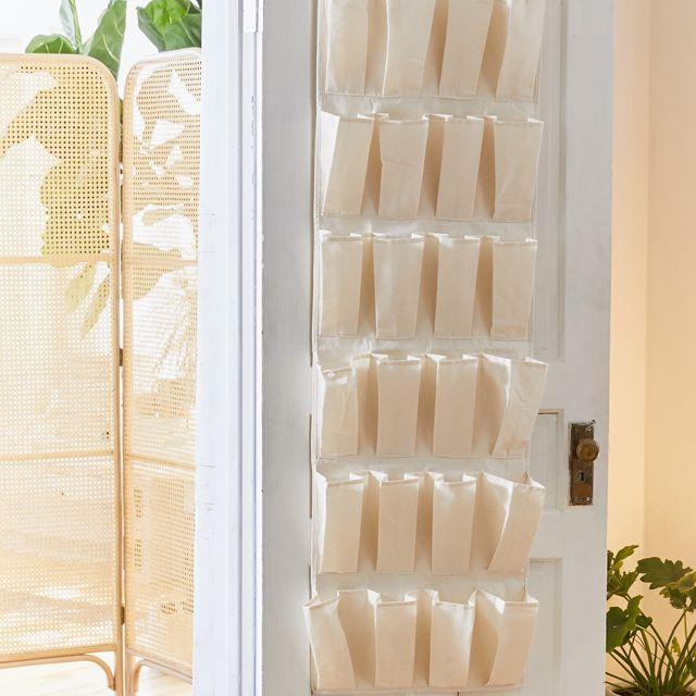 Hanging Canvas And Bamboo 12-Pair Shoe Storage Organizer