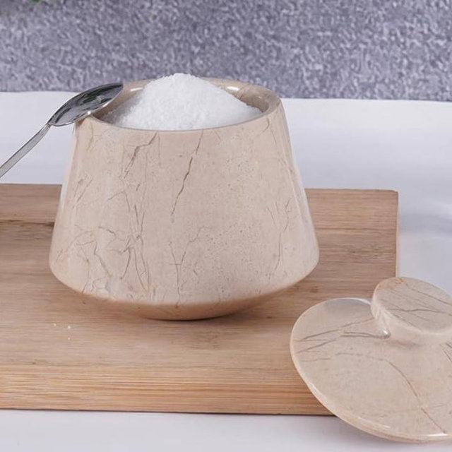 Marble Salt Cellar 4" Inches Salt Jar, Verona Natural Stone Spice and Flaky Salt Holder with Lid For Kitchen Storage, Decorative Brown Sugar Keeper