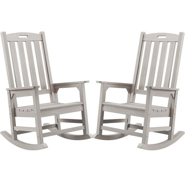 Psilvam Oversized Rocking Chair Set of 2, with 21" Wide Seat and 32" Tall Backrest, Pre-Assembled with Most Components for Effortless Installation(Grey)