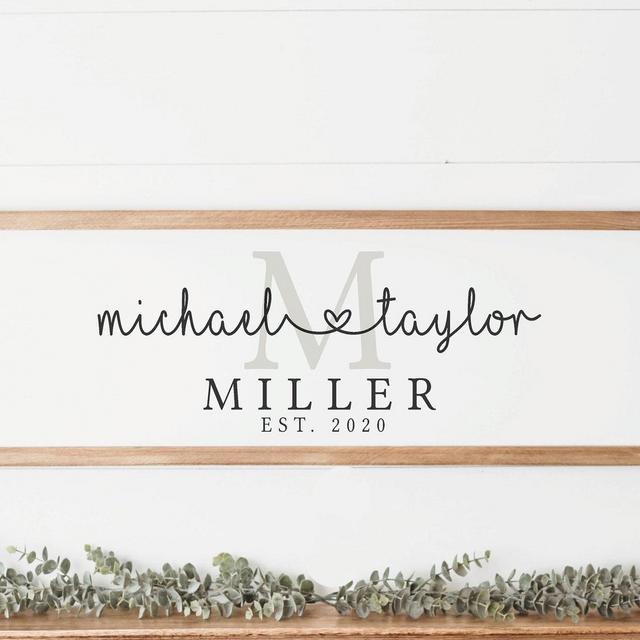 Personalized Last Name Monogram Sign | Modern Farmhouse Wedding Established Date Gift | Personalized Bridal Shower Gift