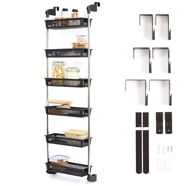 HomeBuddy Pantry Door Organizer - 6 Basket Over The Door Organizer, Sturdy Back of Door Storage Organizer with 3 Sets of Padded Hooks - Door Shelf for Kitchen, Bathroom, Wardrobe