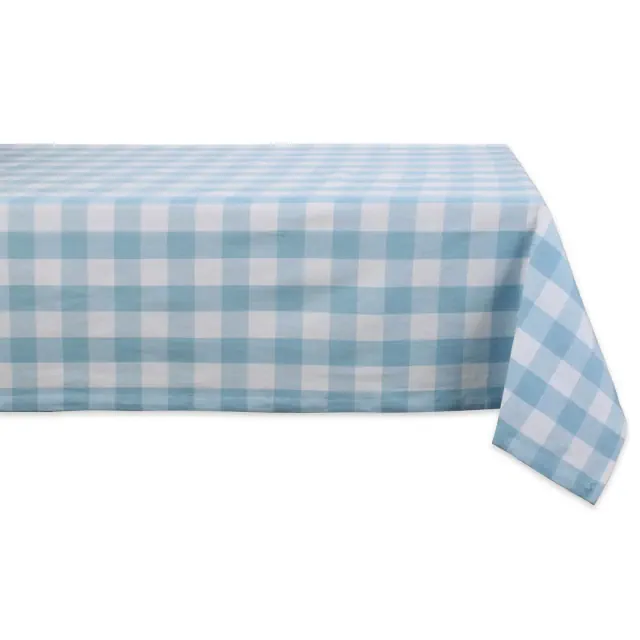 Design Imports Buffalo Check Cotton Tablecloth, Light Blue & White, 52X52"