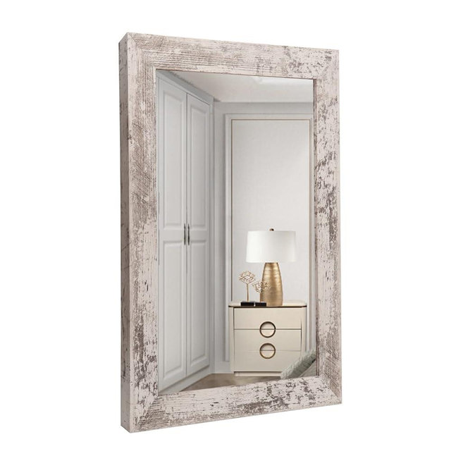 Wall Mirror Wall-Mount Mirror 20" x 28" Rectangular Rustic Mirror Wood Frame Mirror Decorative Vanity Mirror for Bedroom, Living Room, Bathroom,Entryway,Farmhouse,Horizontal/Vertical Home Decor White