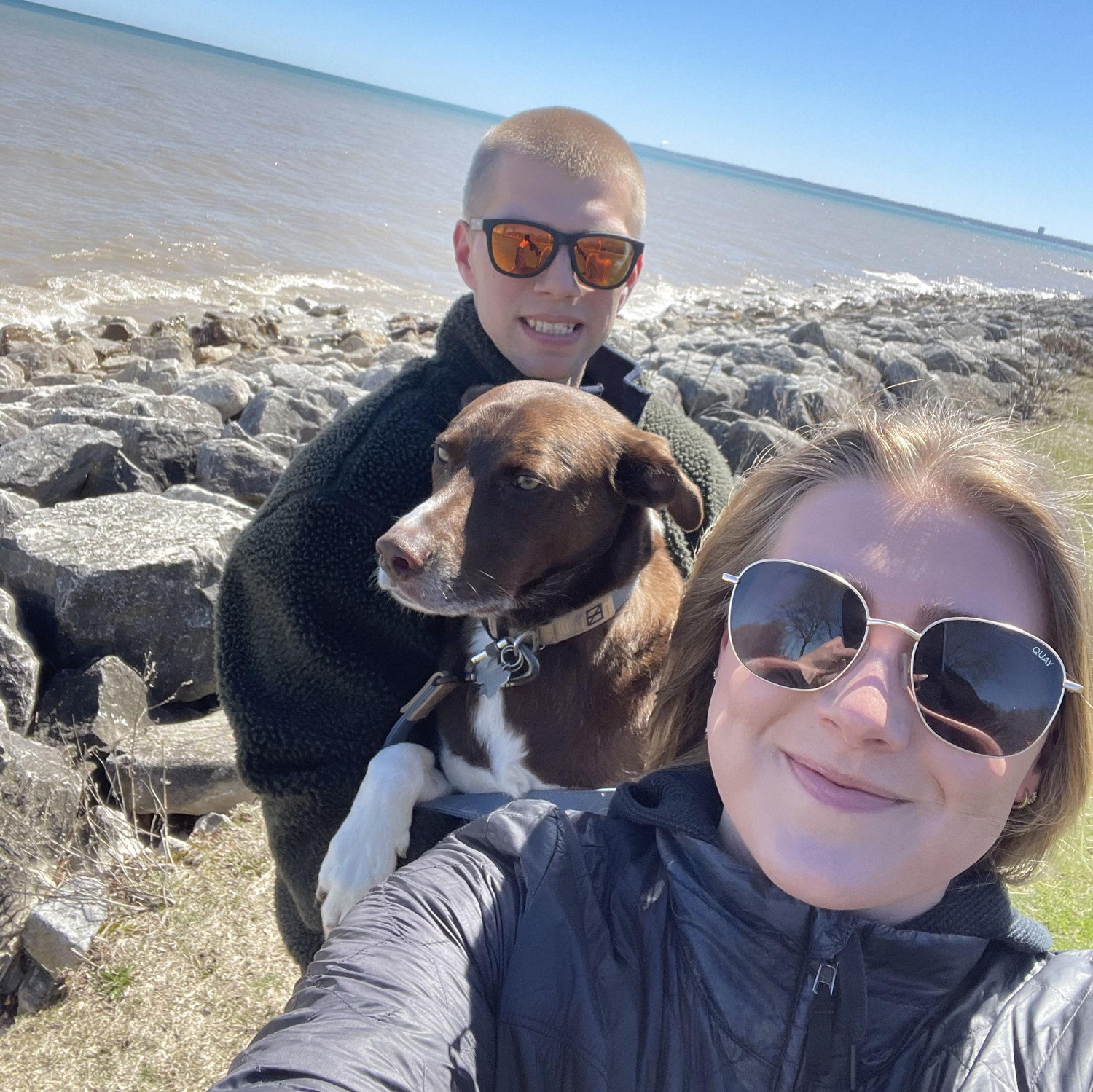 This is the morning of the day we got engaged! We took a nice family walk by Lake Michigan!