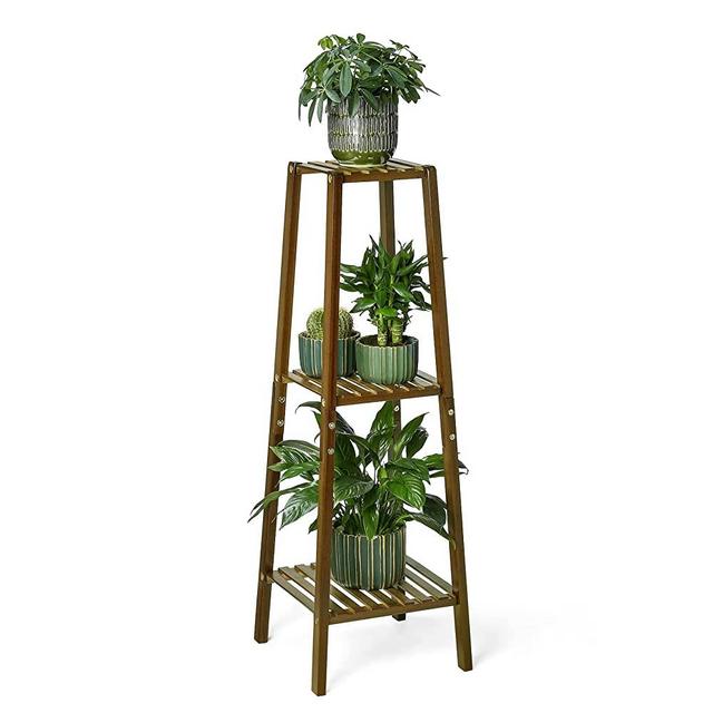 POTEY 3 Tier Bamboo Plant Stand Rack Indoor&Outdoor Tall Plant Stands ot Holder Brown