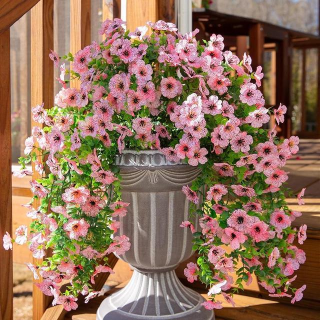HyeFlora Artificial Flowers for Outdoors Decoration, 2Pcs Pink Fake Hanging Spring Summer Decor, Lifelike Plants, UV & Fading Resistant Flower for Porch Patio Balcony Planter Yard Home Garden