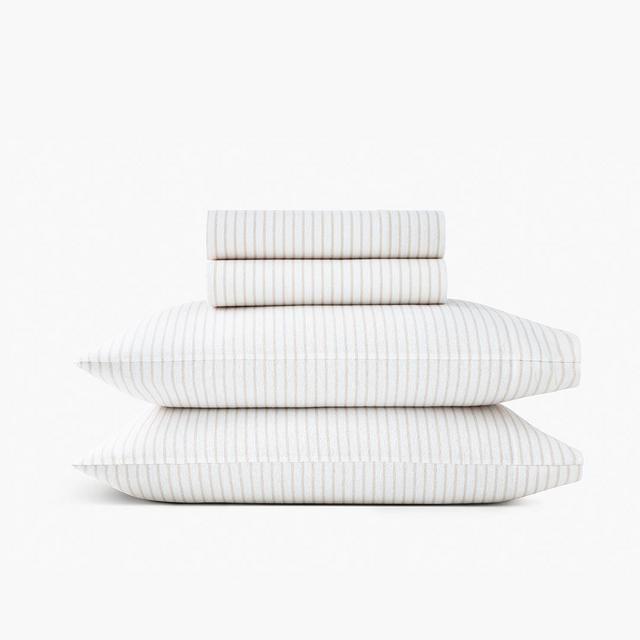 Organic Flannel Sheet Set: White Stripe