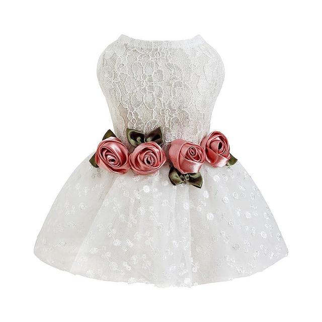Fitwarm Mothers Day Luxury Rose Lace Pet Dog Weddding Dress Bride Clothes Formal Apparel, Medium