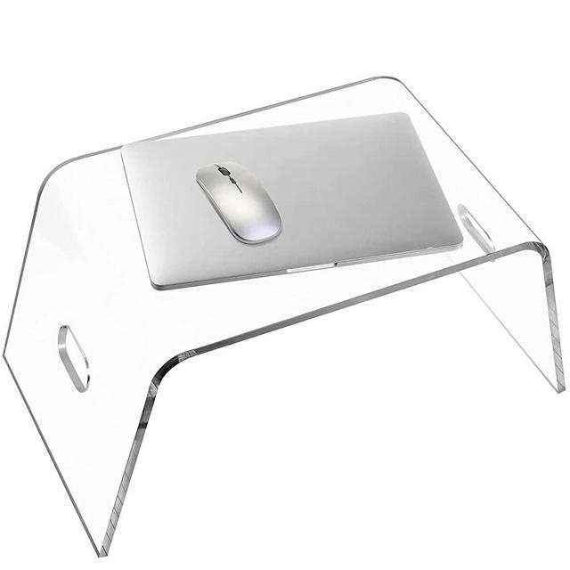 Egchi Acrylic Bed Tray with Handles (21'' x 12'' x 10''), Acrylic Monitor Stand Clear Laptop Stand for Home Office, Lightweight Portable Lap Desk for Eating, Mobile Drawing Table for Bed & Couch
