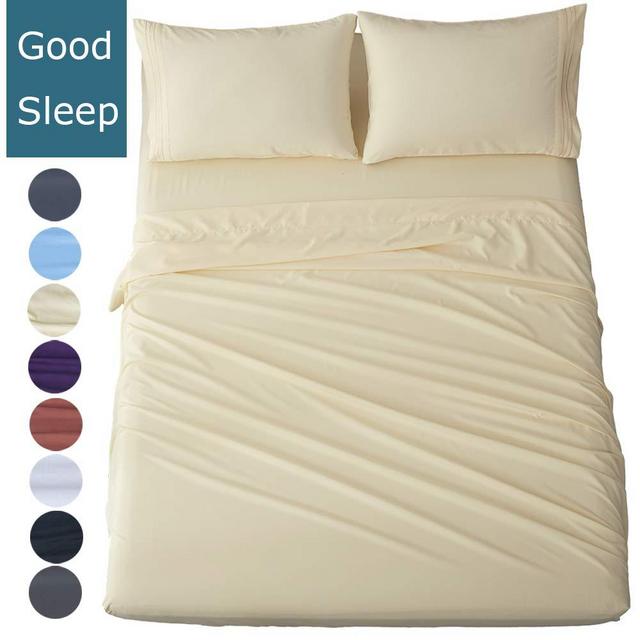 Shilucheng Bed Sheets Set Microfiber 1800 Thread Count Percale Super Soft and Comforterble 16 Inch Deep Pockets Wrinkle Fade and Hypoallergenic - 4 Piece (Ivory, King)