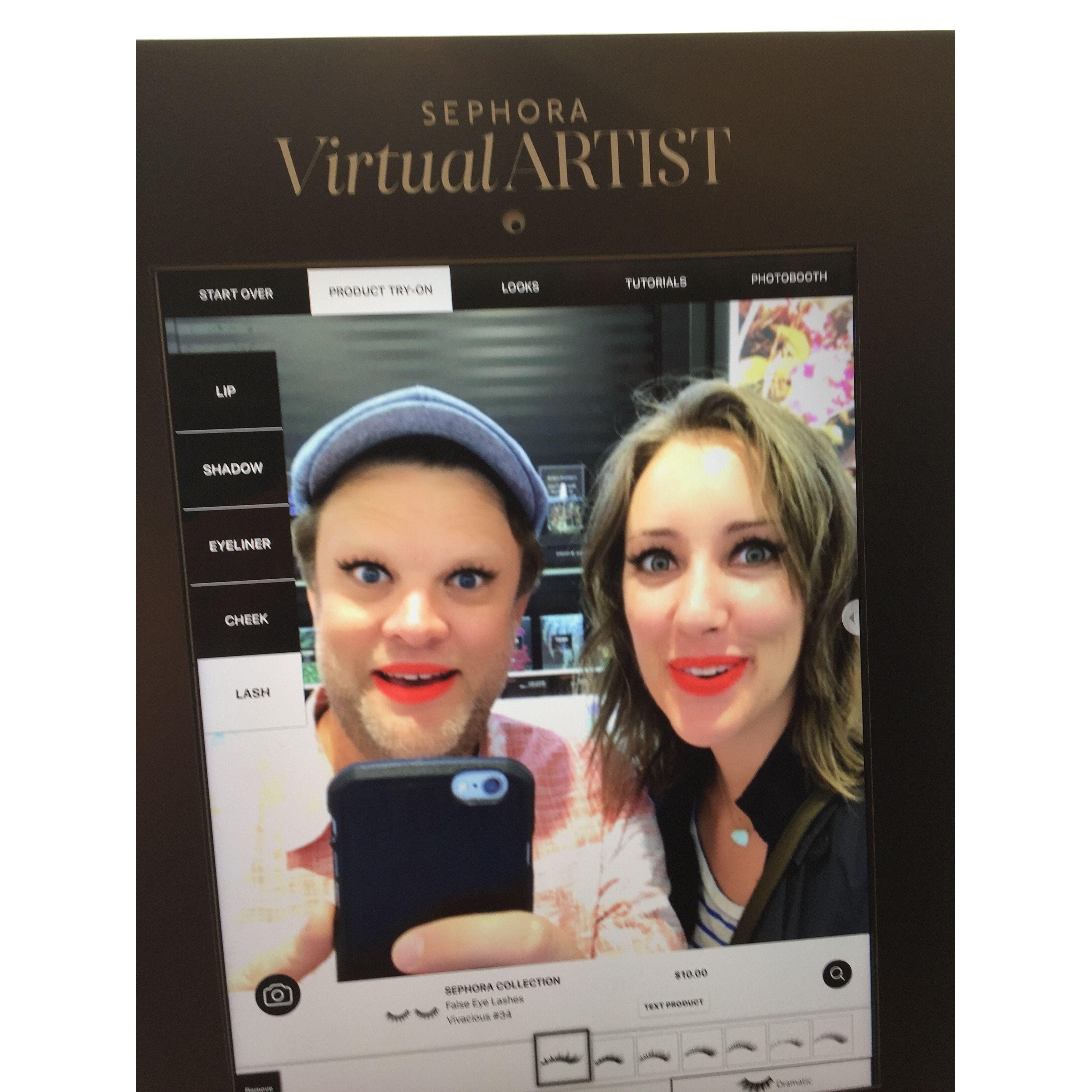 At Sephora...we couldn't help ourselves. Plus, Dan looks pretty good!