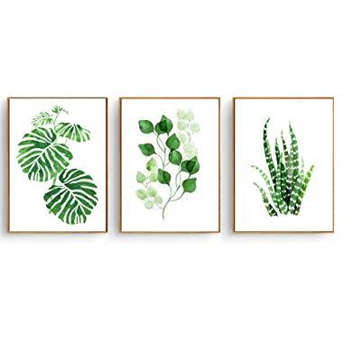 Hepix Canvas Wall Art Succulent Wall Decor 3 Pieces Tropical Palm Green Leaves Paintings Simple Wall Picture Set for Modern Home Decor Stretched and Framed Ready to Hang 13 x 17 inch