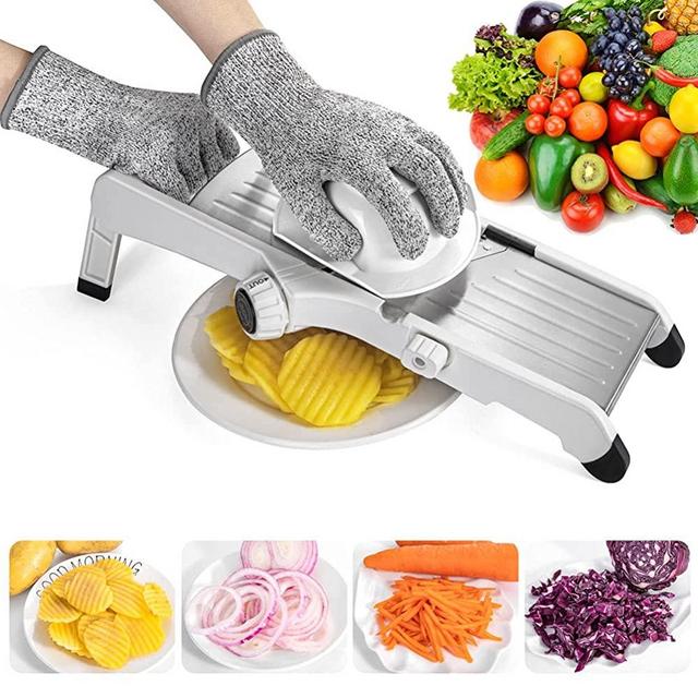 Mandoline Slicer for Food and Vegetables -VEKAYA Adjustable Kitchen Vegetable Slicer For Potatoes and Onion| French Fry Slicer, Vegetable Chopper and Cutter with Waffle Maker and Gloves (White)