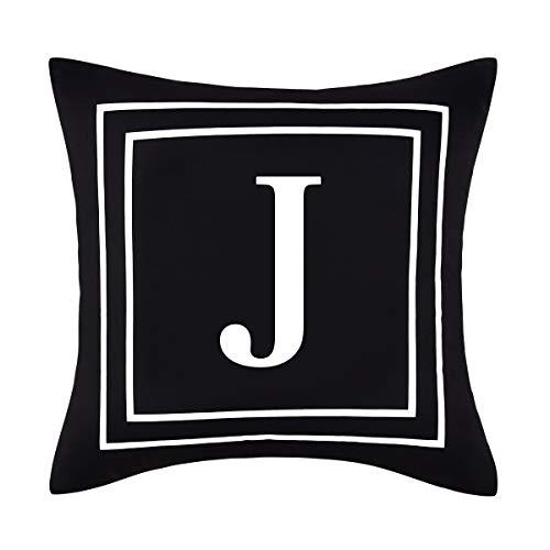 BLEUM CADE Pillow Covers English Alphabet J Throw Pillow Cover Black Throw Pillow Case Modern Cushion Cover for Sofa Bedroom Chair Couch Car (Black, 18 x 18 Inch)