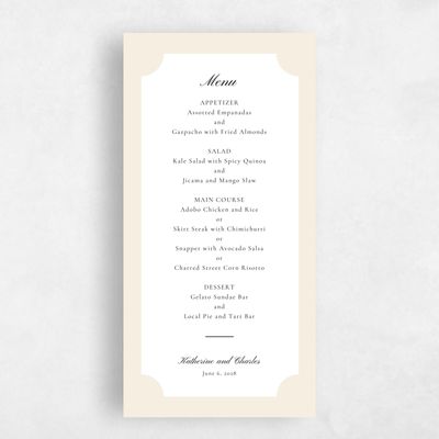 Ivory, Beige Wedding Menu - Blake
