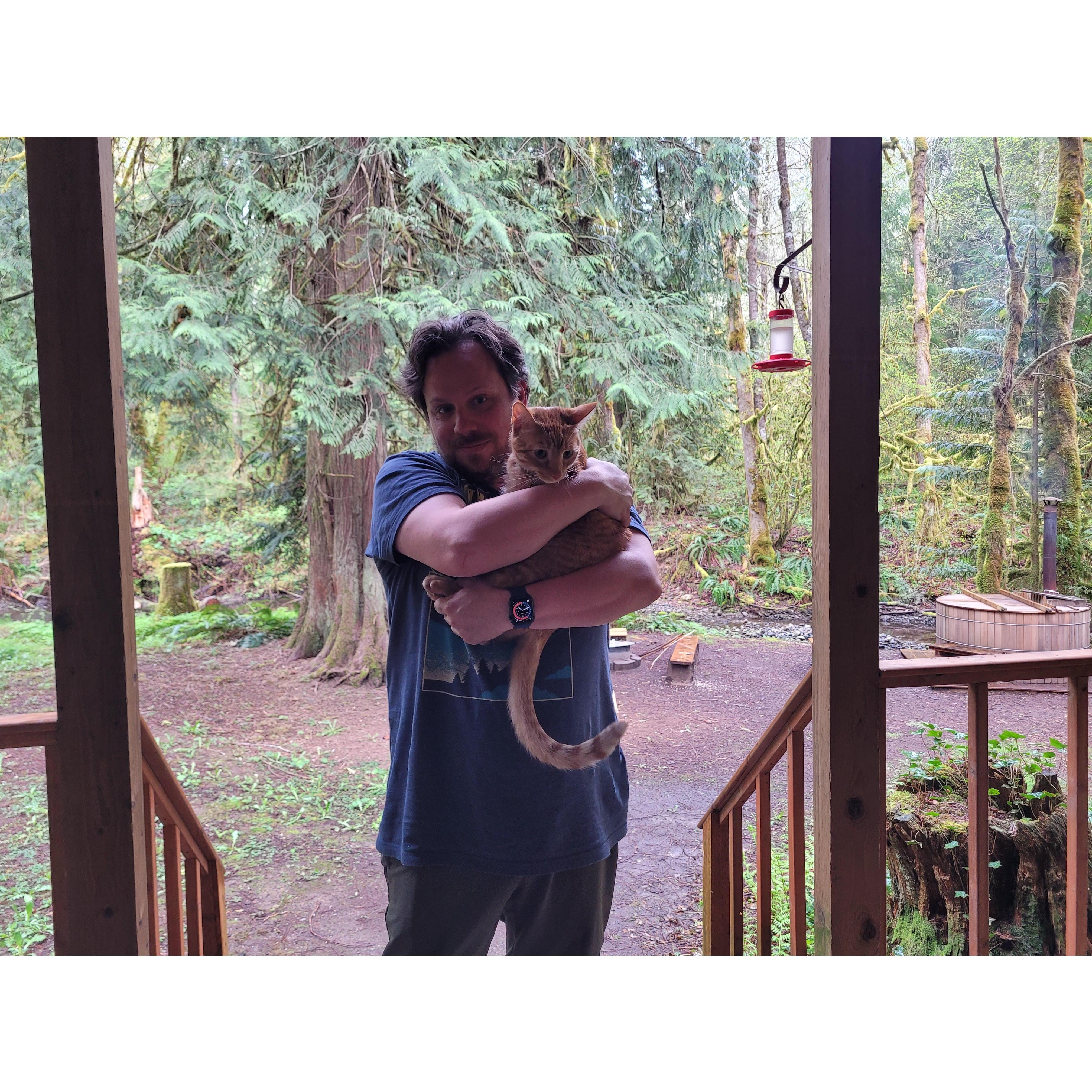 Doug and Jeffrey at the cabin in Maple Falls, WA, where Doug proposed